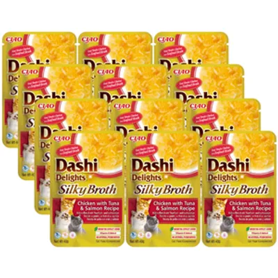 INABA Dashi Delights Silky Broth Chicken with Tuna & Salmon Recipe 12x40g