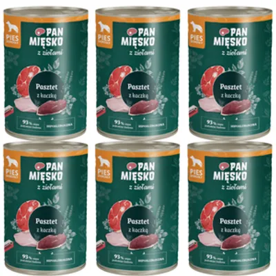 PAN MIĘSKO z Ziołami Pasztet z kaczką karma mokra dla psa 6x400g