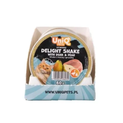 UNIQ PETS KARMA MOKRA DLA KOTA FRUITY SH AKE 60 g x 6 szt. tacek. kremowy shake z kaczką i gruszką