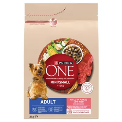 PURINA ONE Adult Mini/Small Karma dla dorosłych psów bogata w wołowinę z ryżem 3 kg