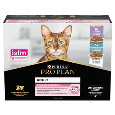 PRO PLAN Delicate Digestion Mokra karma dla kotów z indykiem i rybami oceanicznymi w sosie 10x85g