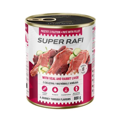 DOLINA NOTECI Super Rafi z cielęciną i wątróbką z królika dla psa 800g