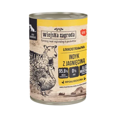 Wiejska Zagroda Indyk z jagnięciną 400g dla psa
