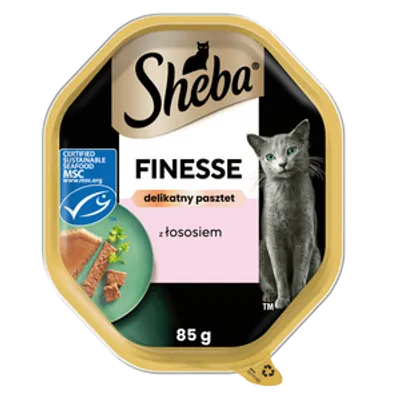 SHEBA Finesse tacka 85 g – mokra karma pełnoporcjowa dla dorosłych kotów, z łososiem, w pasztecie