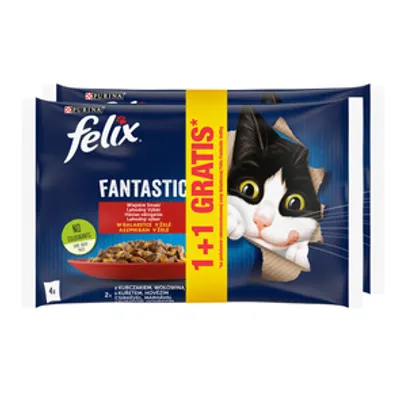 FELIX Wiejskie Smaki w galaretce z wołowina i kurczakiem 4x85g 1+1 GRATIS