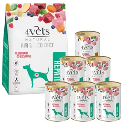 4Vets Natural Zestaw Hepatic; karma suszona 1kg + karma mokra 6x400g