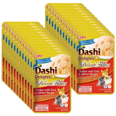 INABA Dashi Delights Delicate Flakes Chicken with Tuna & Salmon Recipe 24x40g