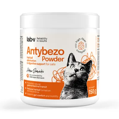 Lab-v Antybezo Powder – Wsparcie eliminacji kul włosowych i trawienia u kotów 150 g