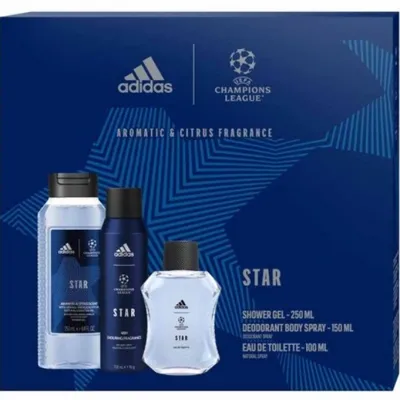 Adidas uefa champions league star męski zestaw prezentowy woda toaletowa+żel pod prysznic +dezodorant spray