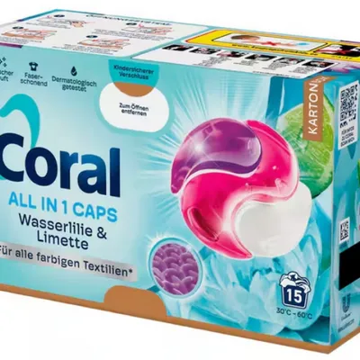 Coral caps all in 1 wasserlilie& limette kapsułki do prania tkanin kolorowych 15 szt