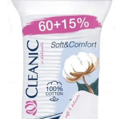 Cleanic płatki soft&comfort kwadratowe 60+15%