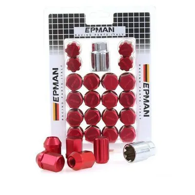 Nakrętki M12x1.5 Alu 34mm EPMAN Red Stożek Zabezpieczające