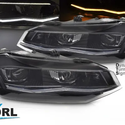Reflektory soczewkowe VW Polo 2G 2017–2021 Silver LED z DRL i sekwencyjnym kierunkowskazem