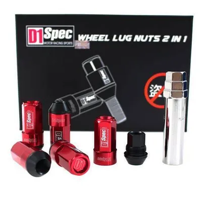 Nakrętki M12x1.5 2w1 Stal 55mm D1Spec Orginal Red Stożek Heptagon