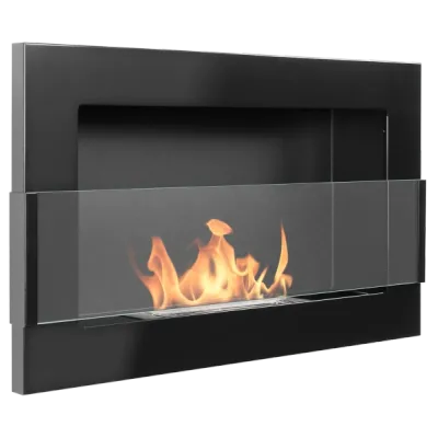 Biokominek wiszący z szybą  650x400 czarny połysk
