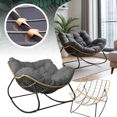 Fotel bujany szary duży glamour fotel nowoczesny tapicerowany elegancki bujak poduszki wygodny nowoczesny do domu na taras