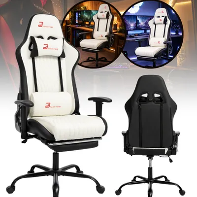 Fotel gamingowy biały dla gracza regulowana wysokość meble gamingowe z wysuwanym podnóżkiem wygodny ergonomiczny meble do biura pokoju dziecięcego