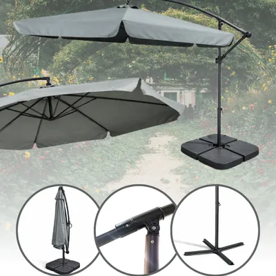 Parasol ogrodowy tarasowy z falbaną szary 300 cm duży solidny składany z wysięgnikiem regulowany z pokrowcem