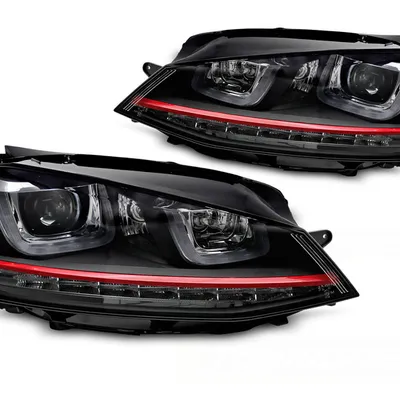 Reflektory Lampy Przednie Red LED SEQ DRL VW Golf VII 2013–2017