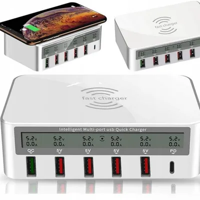 Ładowarka zasilacz 100W 6x USB TYP C PD QC LCD QI