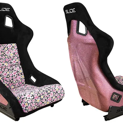 Fotel sportowy SLIDE KS2 Premium Black & Flowers Welur Light Pink Glitter