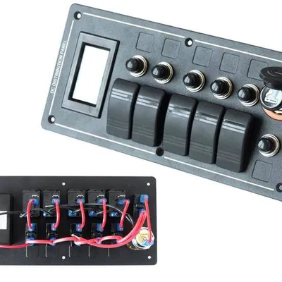 Panel przełączników ALU,ON-OFFx5, 1xZ, BA 3x5A 2x10A 1x15A IP68