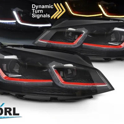 Lampy reflektory przednie red led seq drl vw golf vii