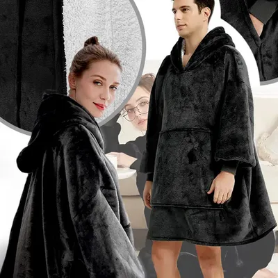 Bluzokoc czarny ponczo bluza z kapturem kieszeń kangur polar oversize 100% poliester dla młodzieży dorosłych