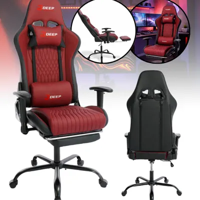 Fotel gamingowy czerwony dla gracza regulowana wysokość meble gamingowe z wysuwanym podnóżkiem wygodny ergonomiczny meble do biura pokoju dziecięcego