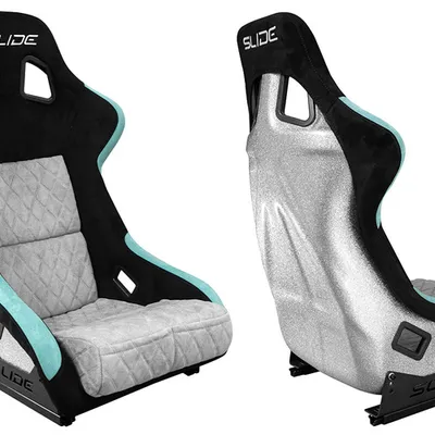 Fotel sportowy SLIDE KS2 Premium Black & Mint & Quilted Grey Welur Silver Glitter