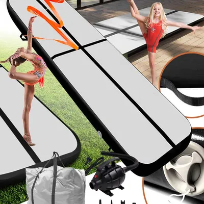 Airtrack 3 m czarny ścieżka akrobatyczna mata gimnastyczna materac dmuchany mocny pompka torba do ćwiczeń zabawy dla dzieci dorosłych