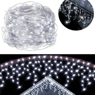 Lampki zewnętrzne sople 500 led zimna biel 20m efekt flash kurtyna girlanda oświetlenie świąteczne