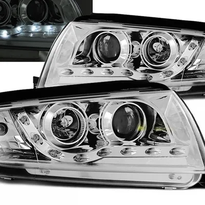 Reflektory Lampy Przednie Daylight LED Chrom Skoda Fabia I 1999–2008 Komplet