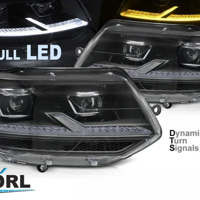 Reflektory Lampy Przednie Full LED Black Chrome SEQ DRL VW T5.1 2010–2015