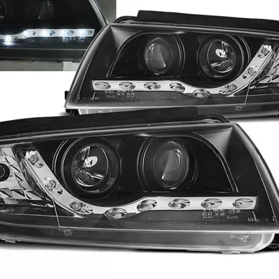 Reflektory Lampy Przednie Daylight LED Czarne Skoda Fabia I 1999–2008 Komplet