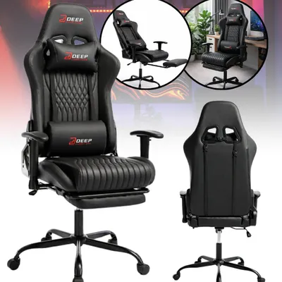 Fotel gamingowy czarny dla gracza regulowana wysokość meble gamingowe z wysuwanym podnóżkiem wygodny ergonomiczny meble do biura pokoju dziecięcego