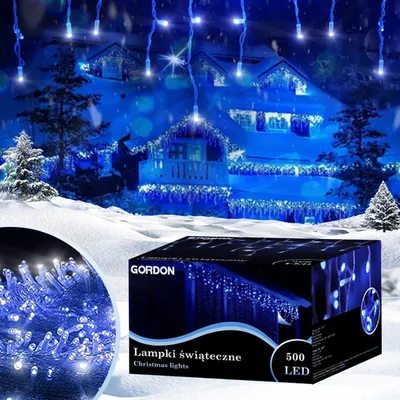Lampki zewnętrzne sople 500 led niebieskie 20m efekt flash kurtyna girlanda oświetlenie świąteczne