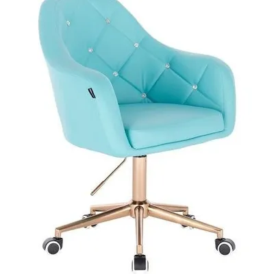 FOTEL HR830 TURKUSOWA SKÓRA ZŁOTE KÓŁKA