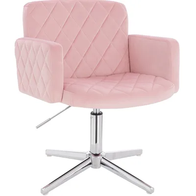 FOTEL HR802CROSS PUDROWY RÓŻ WELUR CHROMOWANA PODSTAWA