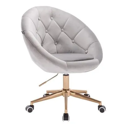 FOTEL HR8516K STALOWY WELUR ZŁOTA PODSTAWA
