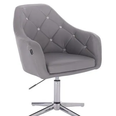 FOTEL HR830 SZARA SKÓRA CROSS CHROM