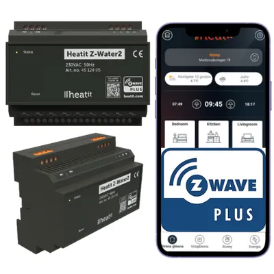 Heatit Z-Water2 – regulator ogrzewania wodnego Z-Wave, 9 stref, DIN, do ogrzewania podłogowego