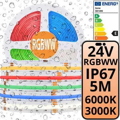 Taśma LED COB IP67 840D 24V 17W 15mm RGBWW 3000K 6000K Wodoodporna