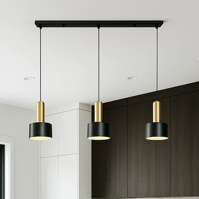 Nowoczesna lampa wisząca na belce 3 punktowa COLUMBUS w kolorze czarnym ze złotymi elementami