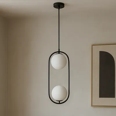 Podwójna lampa wisząca w kolorze czarnym MIA z mlecznobiałymi szklanymi kloszami