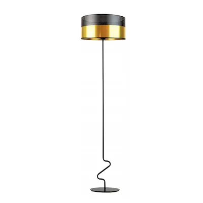 Czarna lampa podłogowa ze złotym kloszem JERSEY GLAM w stylu glamour