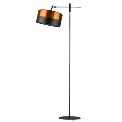 Czarna lampa stojąca z regulowanym ramieniem MELTON GLAM z dwukolorowym abażurem
