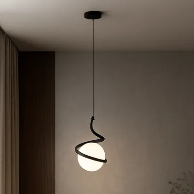 Pojedyncza lampa wisząca TWINGO z falowanym czarnym stelażem