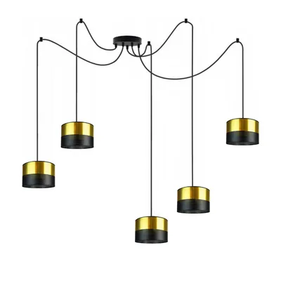 5-punktowa lampa wisząca pająk WAIKIKI W5 GLAM czarna ze złotymi kloszami