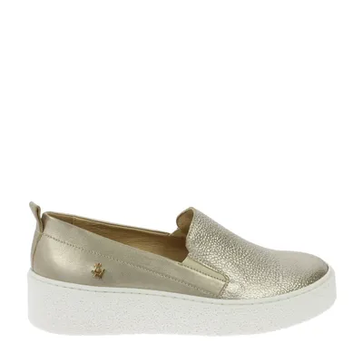 Skórzane trampki slip-on w złotym kolorze Laura Messi 2814/830-708